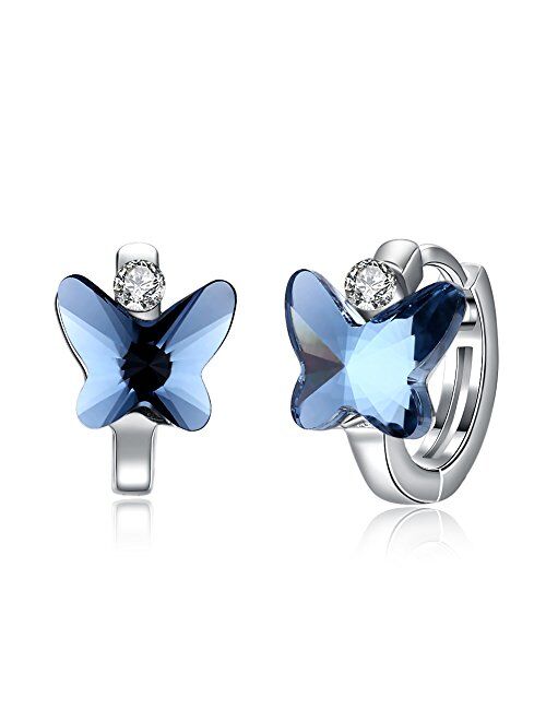 Sterling Silver Butterfly Hoop Earrings for Girls Hypoallergenic Swarovski Crystals Butterfly Earrings, Diameter 11mm/0.43inches , by DreamSter