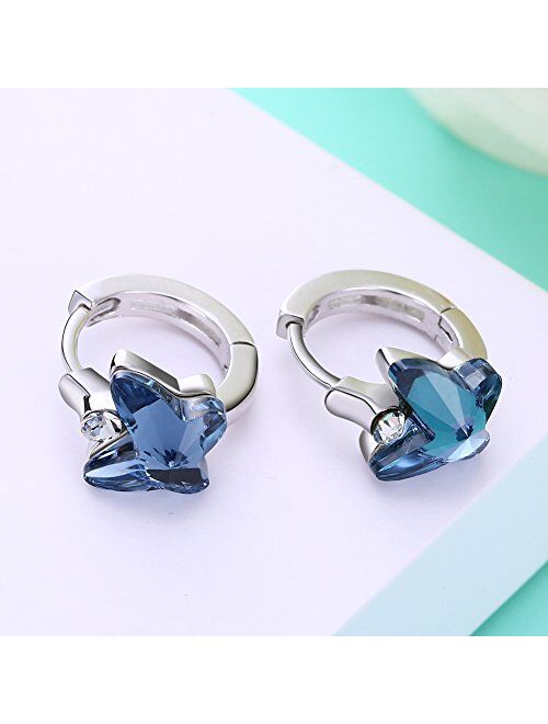 Sterling Silver Butterfly Hoop Earrings for Girls Hypoallergenic Swarovski Crystals Butterfly Earrings, Diameter 11mm/0.43inches , by DreamSter