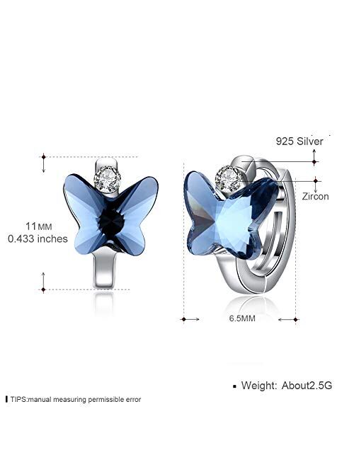 Sterling Silver Butterfly Hoop Earrings for Girls Hypoallergenic Swarovski Crystals Butterfly Earrings, Diameter 11mm/0.43inches , by DreamSter