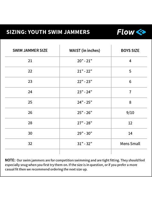 Flow Accelerate Swim Jammers - Size 21 to 32 Swimming Jammer Shorts for Boys in Black, Navy, and Blue