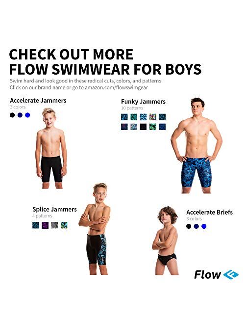 Flow Accelerate Swim Jammers - Size 21 to 32 Swimming Jammer Shorts for Boys in Black, Navy, and Blue