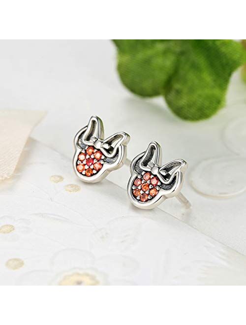 BISAER Mini Mouse Stud Earrings 925 Sterling Silver Stud Earrings with Fashion Cubic Zirconia Studs for Girls and Women …