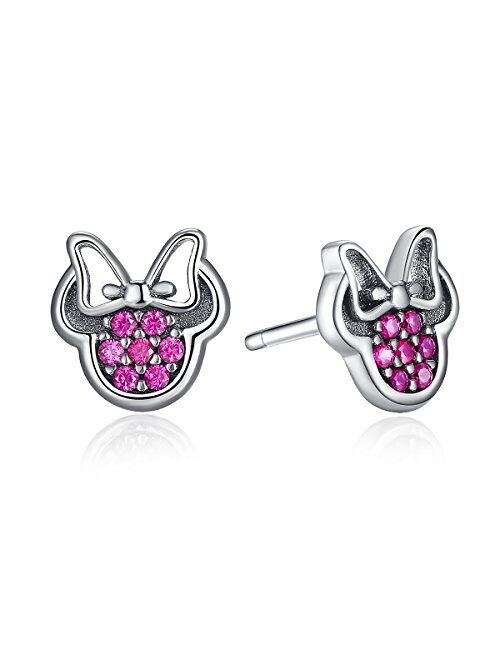 BISAER Mini Mouse Stud Earrings 925 Sterling Silver Stud Earrings with Fashion Cubic Zirconia Studs for Girls and Women …