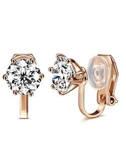 14K Rose Gold Plated 1.5 Carat CZ Clip-On Earrings - 7.5mm Round Cut Simulated diamond Clip-ons