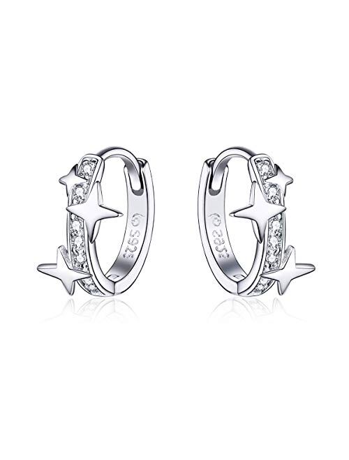 Small Hoop Star Earrings for Girls Women S925 Sterling Silver Hypoallergenic Earrings 3A CZ Birthday Christmas Mothers Day Gifts for Teen Girl