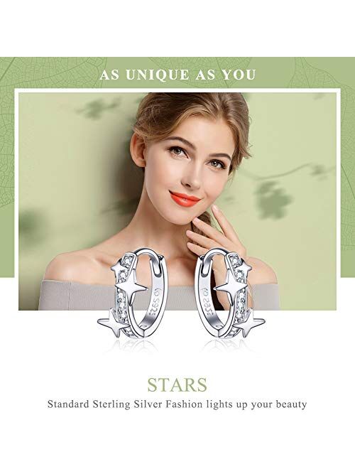 Small Hoop Star Earrings for Girls Women S925 Sterling Silver Hypoallergenic Earrings 3A CZ Birthday Christmas Mothers Day Gifts for Teen Girl