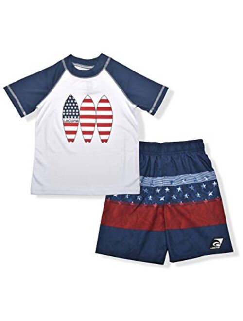 LAGUNA Boys UPF 50+ Swim Set with Short Sleeve Rashguard Sun Shirt and Print Boardshorts