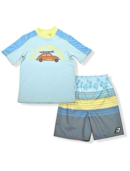 LAGUNA Boys UPF 50+ Swim Set with Short Sleeve Rashguard Sun Shirt and Print Boardshorts