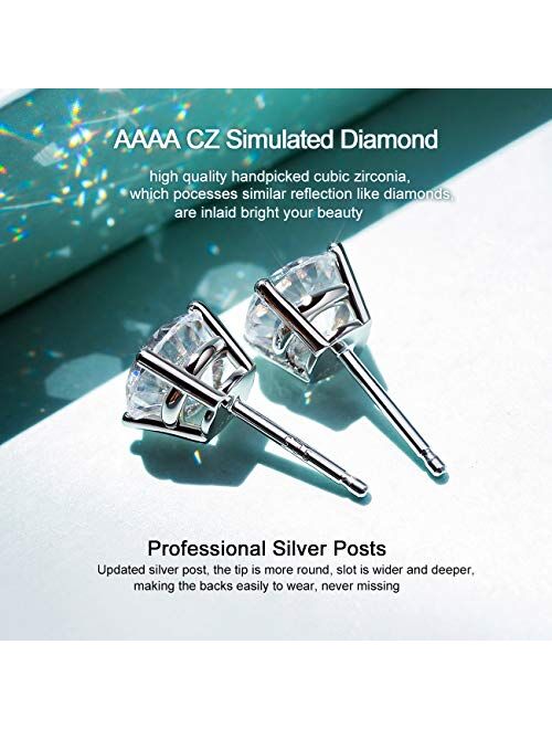 18K Gold Plated 925 Sterling Silver Stud Earrings Simulated Diamond Round CZ Ear Studs