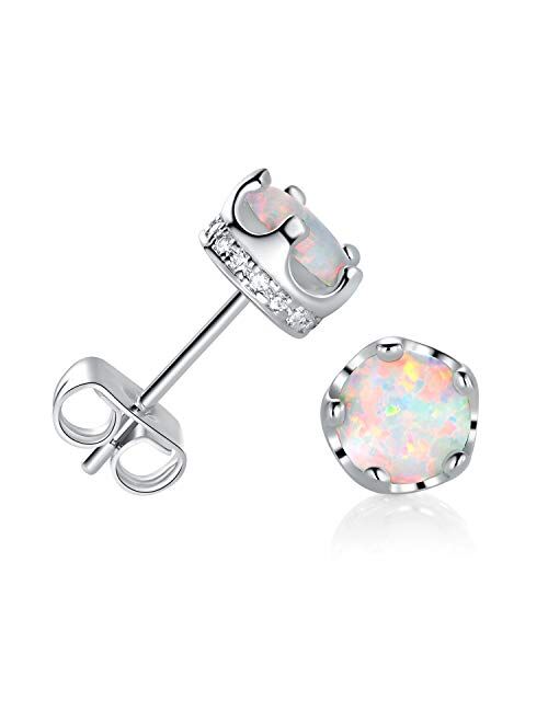 GEMSME Opal Halo Cubic Zirconia Stud Earrings Hypoallergenic Jewelry for Women Girls