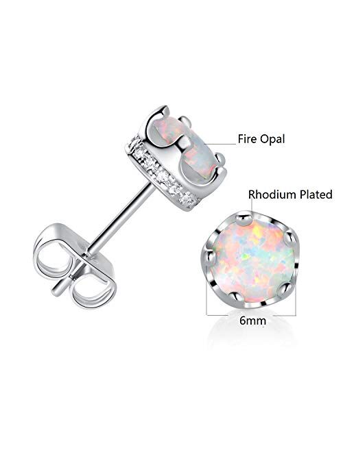 GEMSME Opal Halo Cubic Zirconia Stud Earrings Hypoallergenic Jewelry for Women Girls