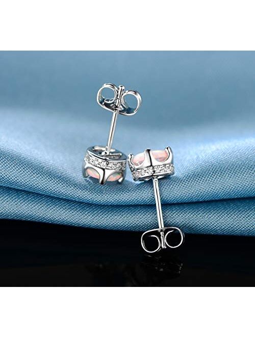 GEMSME Opal Halo Cubic Zirconia Stud Earrings Hypoallergenic Jewelry for Women Girls