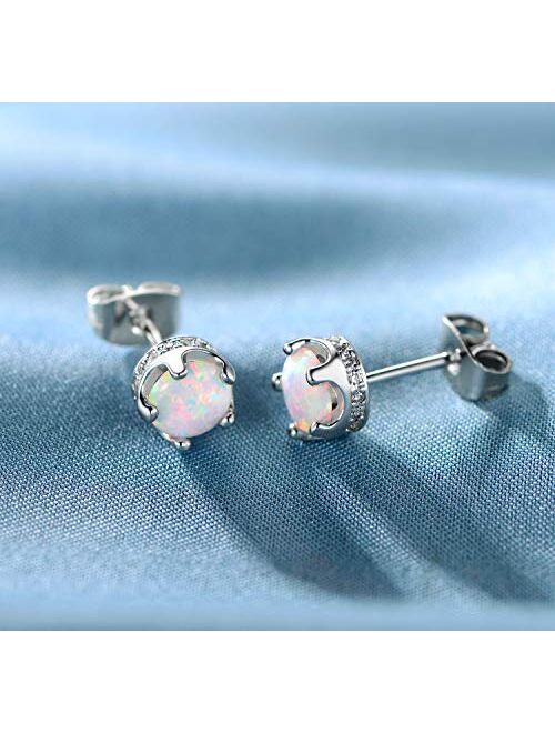 GEMSME Opal Halo Cubic Zirconia Stud Earrings Hypoallergenic Jewelry for Women Girls