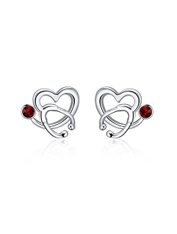 AOBOCO Nurse Earrings Sterling Silver Stethoscope Earrings Simulated Birthstone Studs Earrings with Austrian crystals, Perfect Jewelry Gifts For Nurse Doctor RN Medical S