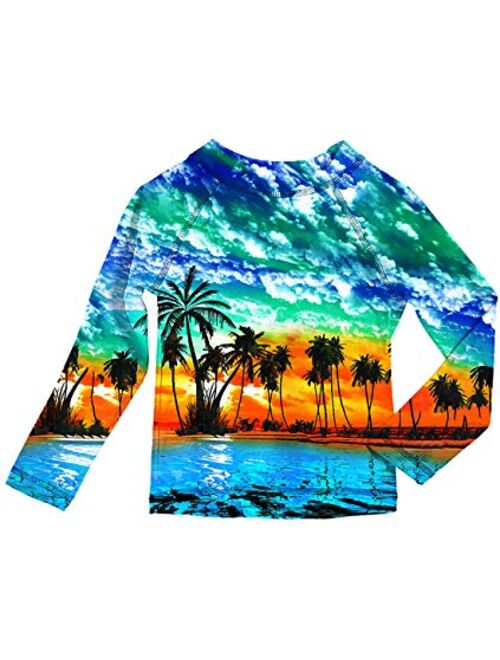 UNIFACO UPF 50+ Little Boys Long Sleeve Rash Guard Swim Shirt Premium Sun Shirt for 1-8 Years