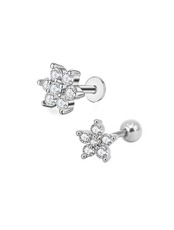 2-4Pcs Stud Earrings 16G-18G 316L Surgical Steel Labret Studs Tiny CZ Flower Lip Studs Medusa Monroe Piercing Helix Cartilage Conch Tragus Lobes Studs for Women Girls