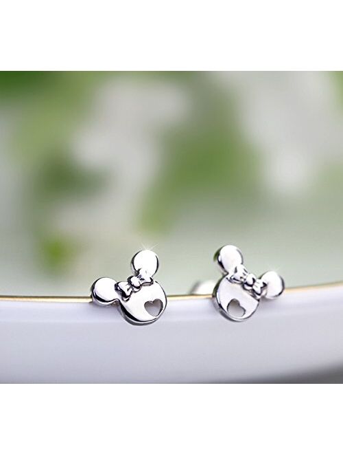 findout Children Mouse 925 Silver Cute Hollow Mouse Heart Earrings For Girls Children(s1480)