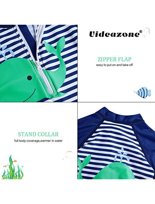 uideazone Little Boys Long Sleeve One Piece Swimsuit Rash Guard with Sun Hat UPF 50+ Sun Protection 3-24 Months