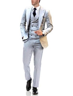 Onlylover Men's Grey Slim Fit Suit 3 Piece Two Button Blazer Tux Vest & Trousers