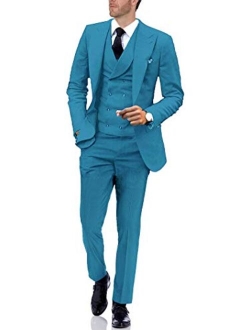 Onlylover Men's Grey Slim Fit Suit 3 Piece Two Button Blazer Tux Vest & Trousers