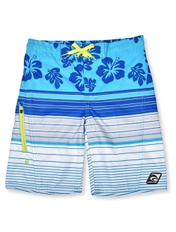 LAGUNA Boys UPF 50 Boys Print Drawstring Boardshorts Swim Trunks