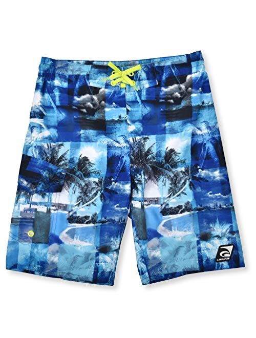 LAGUNA Boys UPF 50 Boys Print Drawstring Boardshorts Swim Trunks