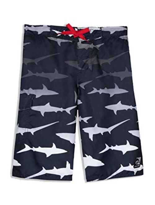 LAGUNA Boys UPF 50 Boys Print Drawstring Boardshorts Swim Trunks