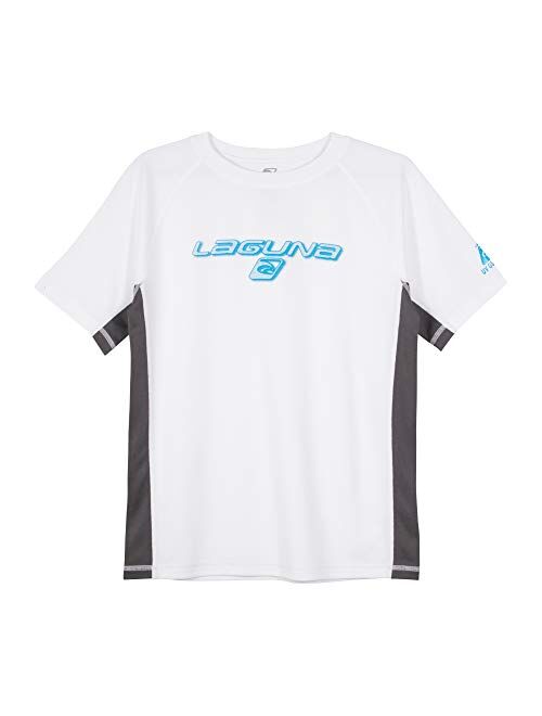 LAGUNA Boys Crewneck Short Sleeve Loose Fit Rashguard Swim Sun Tee Shirt, UPF 50+