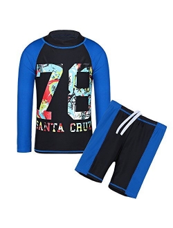 TFJH E Kids Boys UPF 50+ UV Swimwear Sun Protective Long Sleeve Two Piece Swimsuit