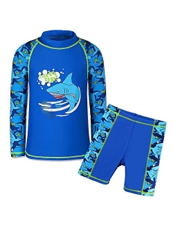 TFJH E Kids Boys UPF 50+ UV Swimwear Sun Protective Long Sleeve Two Piece Swimsuit