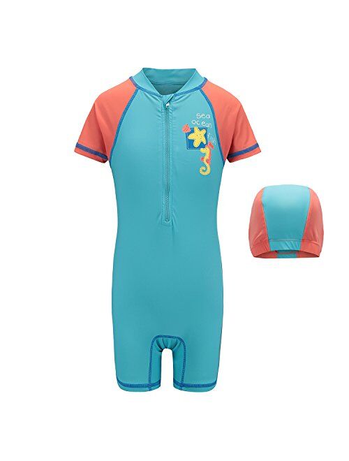 Boys One Piece Swimsuits Short Sleeve Rash Guard Shirt Bathing Suits for Boys