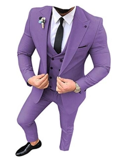 Ceehuteey Mens Prom Suit Premium Tailored Wedding Peak Lapel Tuxedo 3 Piece Double Breasted Vest