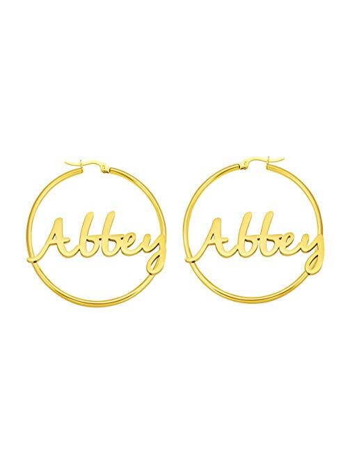 Personalized Name Hoop Earrings for Women Teen Girls 18K Real Gold Stainless Steel Eardrop Dangler Unique Birthday Jewelry Gifts for Her