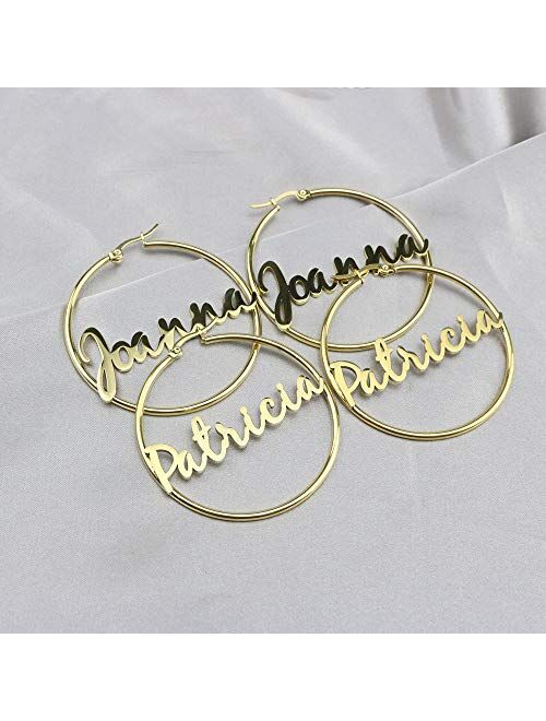 Personalized Name Hoop Earrings for Women Teen Girls 18K Real Gold Stainless Steel Eardrop Dangler Unique Birthday Jewelry Gifts for Her