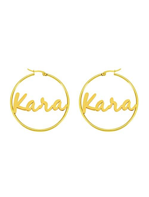 Personalized Name Hoop Earrings for Women Teen Girls 18K Real Gold Stainless Steel Eardrop Dangler Unique Birthday Jewelry Gifts for Her