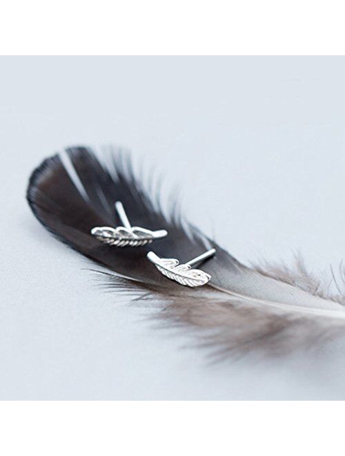 SLUYNZ Genuine 925 Sterling Silver Tiny Feather Studs Earrings for Women Teen Girls Sterling Silver Studs Earrings