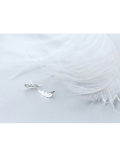 SLUYNZ Genuine 925 Sterling Silver Tiny Feather Studs Earrings for Women Teen Girls Sterling Silver Studs Earrings