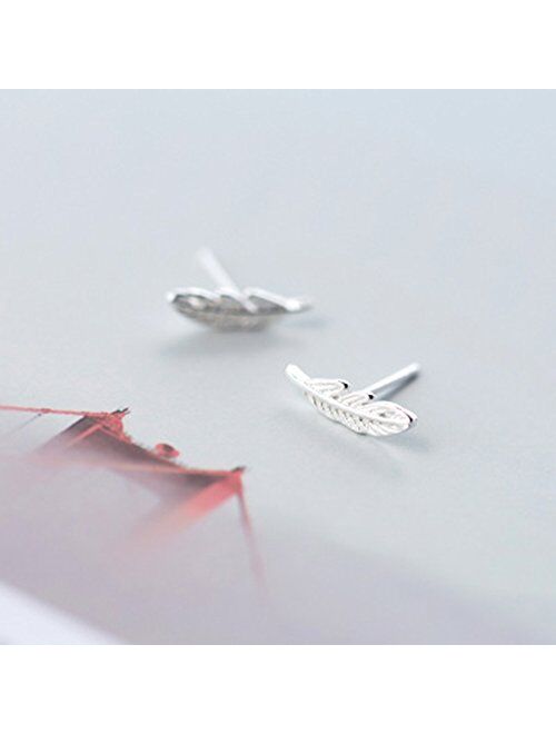 SLUYNZ Genuine 925 Sterling Silver Tiny Feather Studs Earrings for Women Teen Girls Sterling Silver Studs Earrings