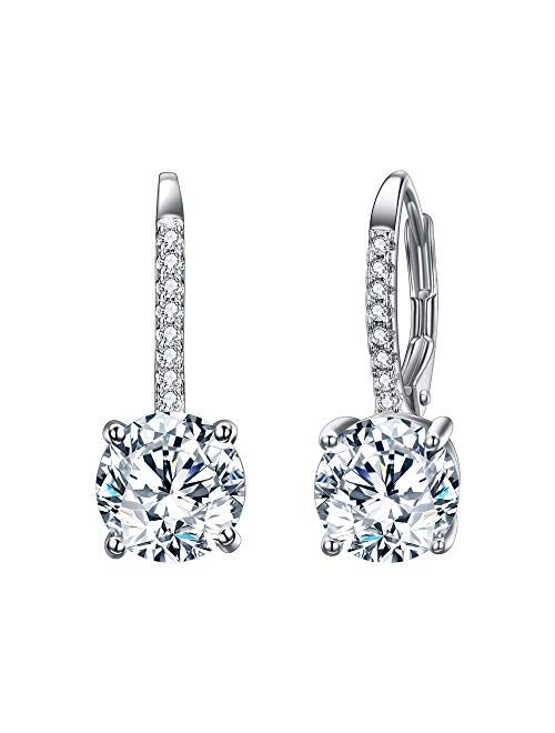 EVER FAITH 925 Sterling Silver Round Cut CZ Prong Setting Gorgeous Bridal Prom Leverback Dangle Earrings