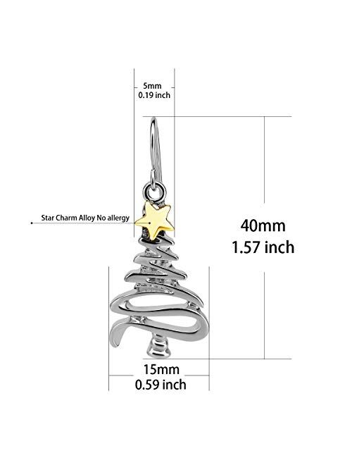 Cute Christmas Tree Piercing Dangle Earrings Golden Silver Two Tone Women Girls Holiday Gift