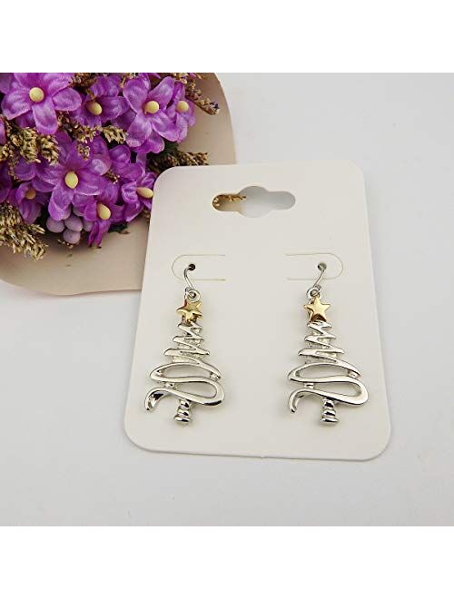 Cute Christmas Tree Piercing Dangle Earrings Golden Silver Two Tone Women Girls Holiday Gift