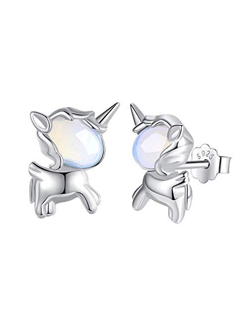 Sterling Silver Moonstone Stud Animal Earrings Hypoallergenic Jewelry Gifts for Women Girls Kids