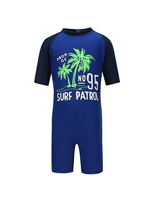 PHIBEE Boys' One Piece Rash Guard Swimsuit Short Sleeve UPF 50+ Sun Protection Bathing Suits