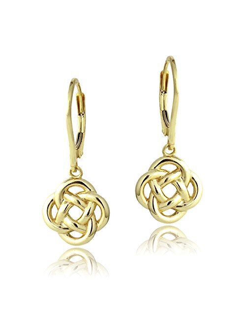 Hoops & Loops - Sterling Silver Love Knot Flower Dangle Leverback Earrings | Black, Sterling Silver, Yellow and Rose Flash Plated