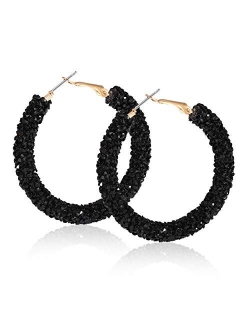 NLCAC Glitter Hoop Earrings Bohemian Sparkle Resin Rhinestone Wrapped Hoop Dangle Earrings for Women Girls