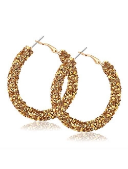 NLCAC Glitter Hoop Earrings Bohemian Sparkle Resin Rhinestone Wrapped Hoop Dangle Earrings for Women Girls