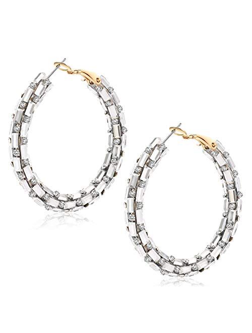 NLCAC Glitter Hoop Earrings Bohemian Sparkle Resin Rhinestone Wrapped Hoop Dangle Earrings for Women Girls