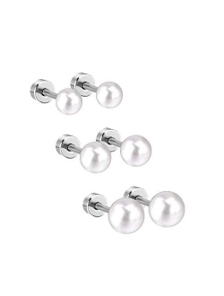 LUXU kisskids 316L Stainless Steel Pearl Stud Earrings for Kids Teen Girls Silver