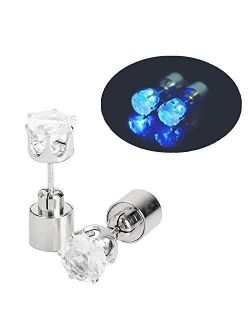 IC ICLOVER 1 Pairs LED Earrings Glowing Light Up Diamond Crown Ear Drop Pendant Stud Stainless Multi-Color for Party Festival -Blue