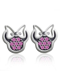 Elensan Mouse Stud Earrrings 925 Silver Sparkling Mini Mouse with Fashion Cubic Zirconia for Women Girl Birthday Gift